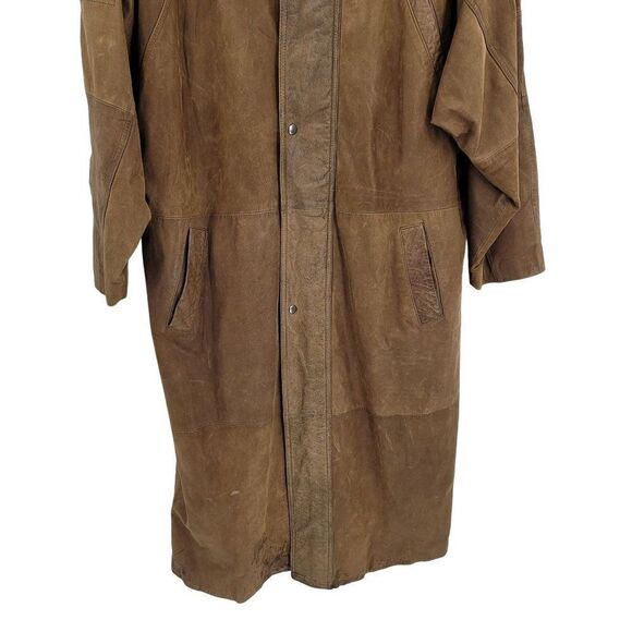 Vintage 80s IOU Leather Trench Mad Max Apocalyptic Mottled Brown Dolman Long XL - Picture 10 of 16